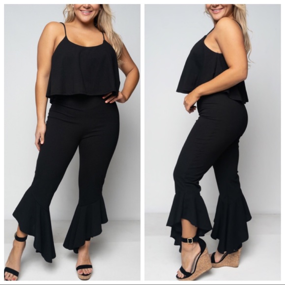 Line 6ix Pants - ❤️LAST NEW PLUS Black Ruffle Jumpsuit
